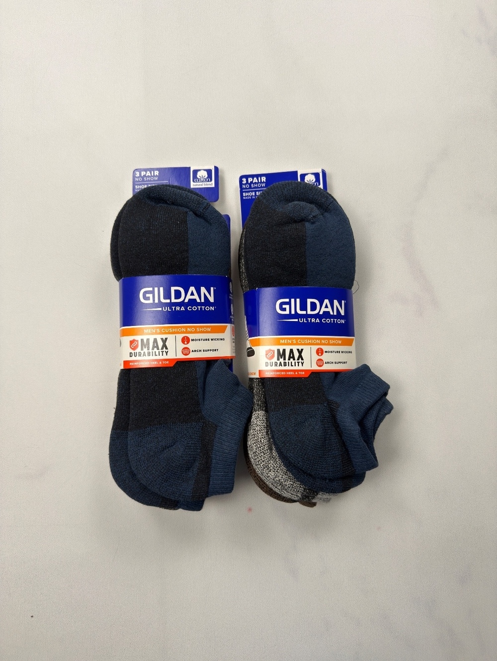 Gildan Athletic Socks Navy Brown 3 Pairs Lot of 2 - Mens Size 6-12